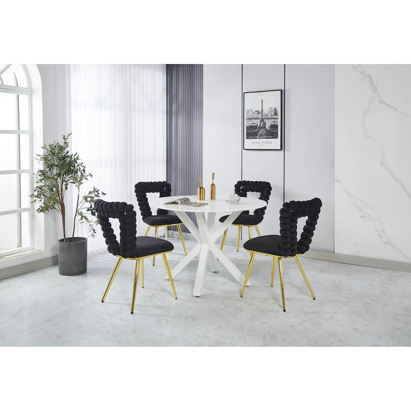 Accent Chairs with Gold and Black Powder-Coated Frame, Set of 2
