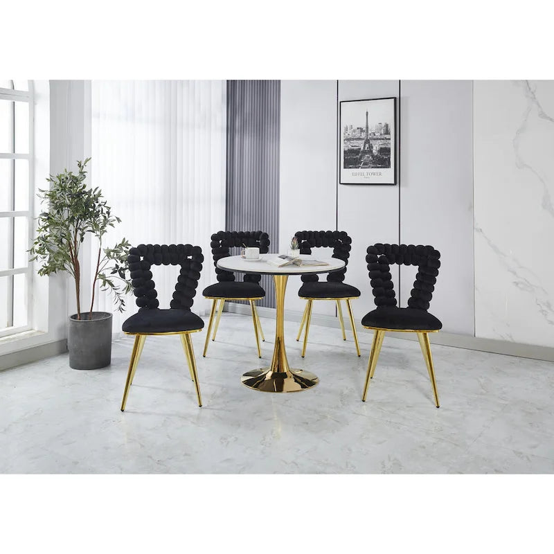 Accent Chairs with Gold and Black Powder-Coated Frame, Set of 2
