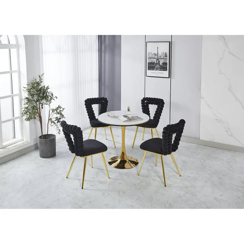 Accent Chairs with Gold and Black Powder-Coated Frame, Set of 2
