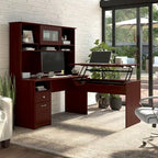 60" L-Shaped Sit-to-Stand Desk with Hutch and File Drawer