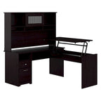 60" L-Shaped Sit-to-Stand Desk with Hutch and File Drawer
