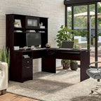 60" L-Shaped Sit-to-Stand Desk with Hutch and File Drawer