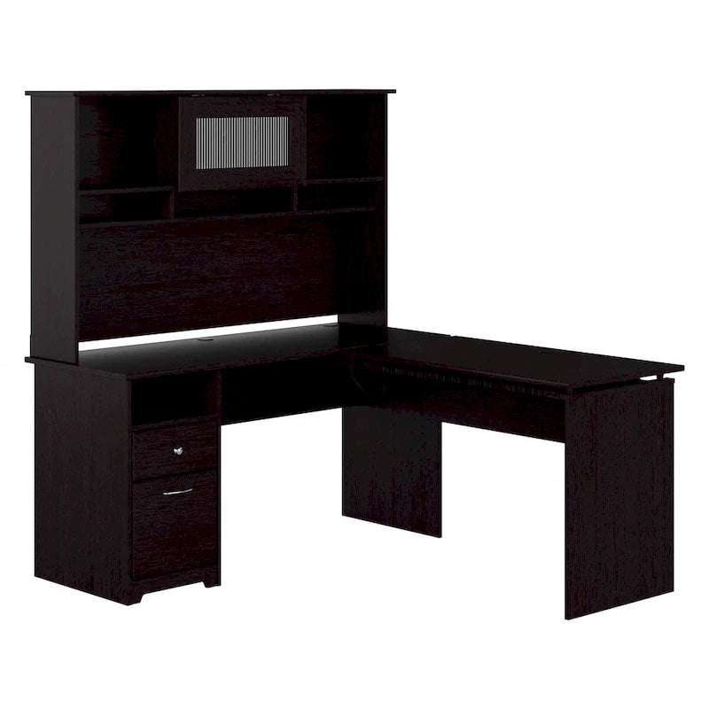 60" L-Shaped Sit-to-Stand Desk with Hutch and File Drawer