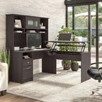 60" L-Shaped Sit-to-Stand Desk with Hutch and File Drawer