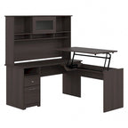 60" L-Shaped Sit-to-Stand Desk with Hutch and File Drawer