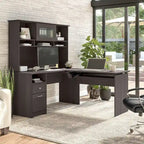 60" L-Shaped Sit-to-Stand Desk with Hutch and File Drawer