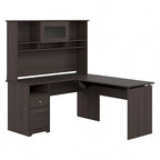 60" L-Shaped Sit-to-Stand Desk with Hutch and File Drawer