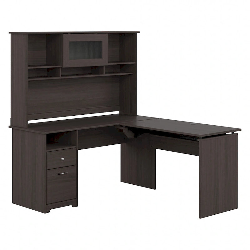 60" L-Shaped Sit-to-Stand Desk with Hutch and File Drawer