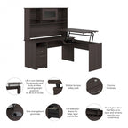 60" L-Shaped Sit-to-Stand Desk with Hutch and File Drawer