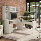 60" L-Shaped Sit-to-Stand Desk with Hutch and File Drawer