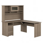 60" L-Shaped Sit-to-Stand Desk with Hutch and File Drawer