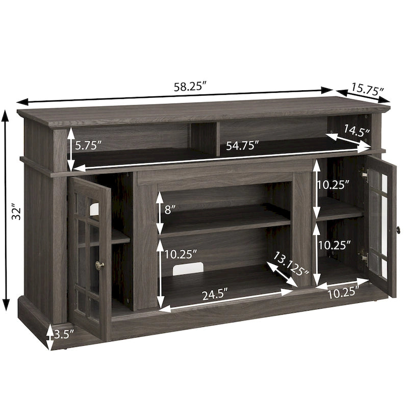 Classic American TV Stand with 4 Storage Shelf and 2 Storage Cabinet for Family Living Room or Office
