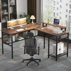 L-Shaped Computer Desk with Power Outlets, RGB LED, and Monitor Stand