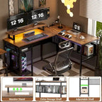 L-Shaped Computer Desk with Power Outlets, RGB LED, and Monitor Stand