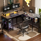 L-Shaped Computer Desk with Power Outlets, RGB LED, and Monitor Stand
