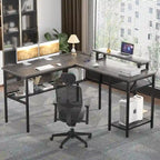 L-Shaped Computer Desk with Power Outlets, RGB LED, and Monitor Stand