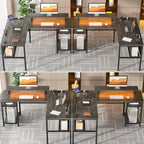 L-Shaped Computer Desk with Power Outlets, RGB LED, and Monitor Stand