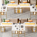 L-Shaped Computer Desk with Power Outlets, RGB LED, and Monitor Stand