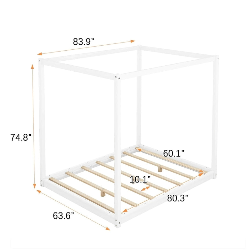 Low Canopy Platform Bed in Pine Wood and MDF – Queen/King