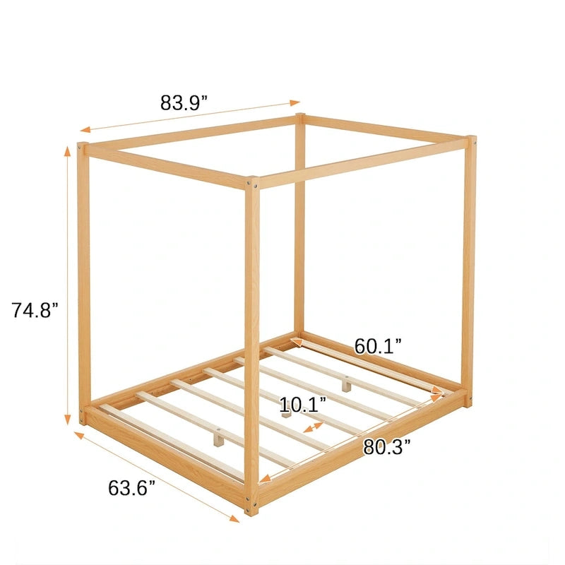 Low Canopy Platform Bed in Pine Wood and MDF – Queen/King