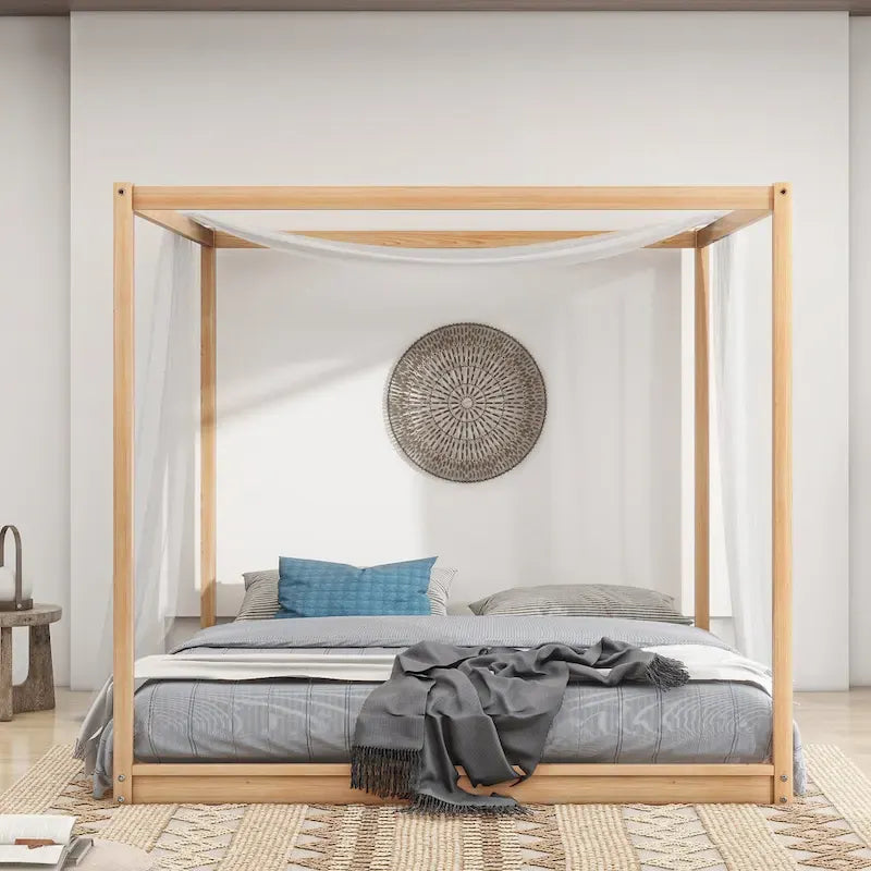 Low Canopy Platform Bed in Pine Wood and MDF – Queen/King