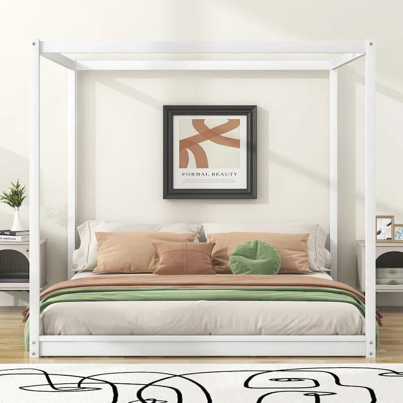 Low Canopy Platform Bed in Pine Wood and MDF – Queen/King