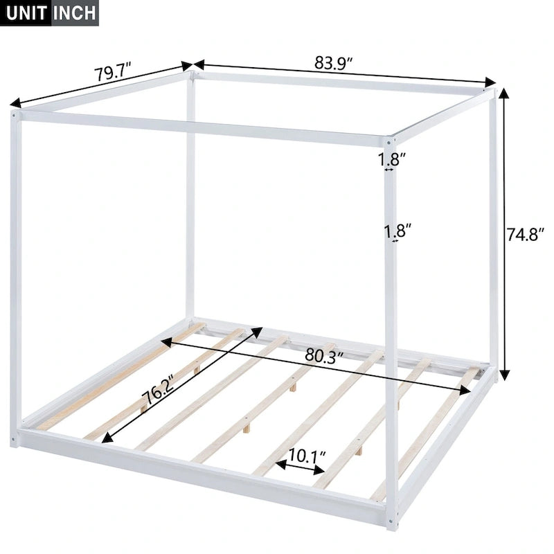 Low Canopy Platform Bed in Pine Wood and MDF – Queen/King