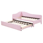 Twin Size L-Shaped Upholstered Daybed with Pop-Up Trundle – Pink