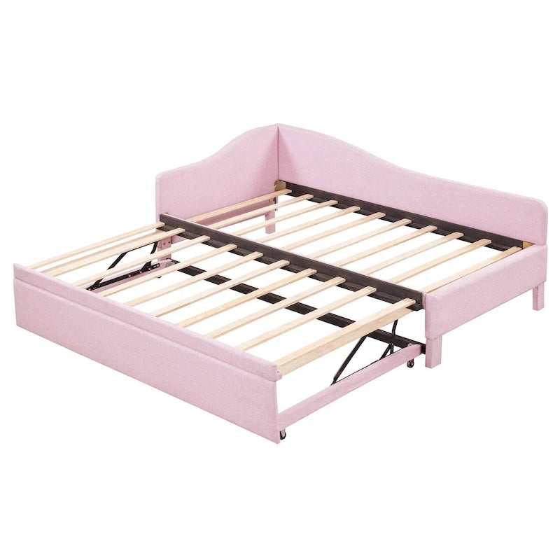 Twin Size L-Shaped Upholstered Daybed with Pop-Up Trundle – Pink