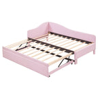 Twin Size L-Shaped Upholstered Daybed with Pop-Up Trundle – Pink