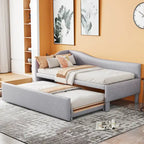 Twin Size L-Shaped Upholstered Daybed with Pop-Up Trundle – Pink