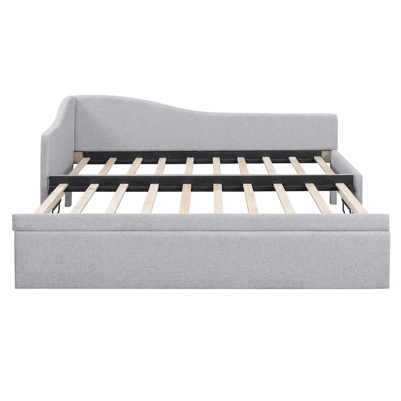 Twin Size L-Shaped Upholstered Daybed with Pop-Up Trundle – Pink