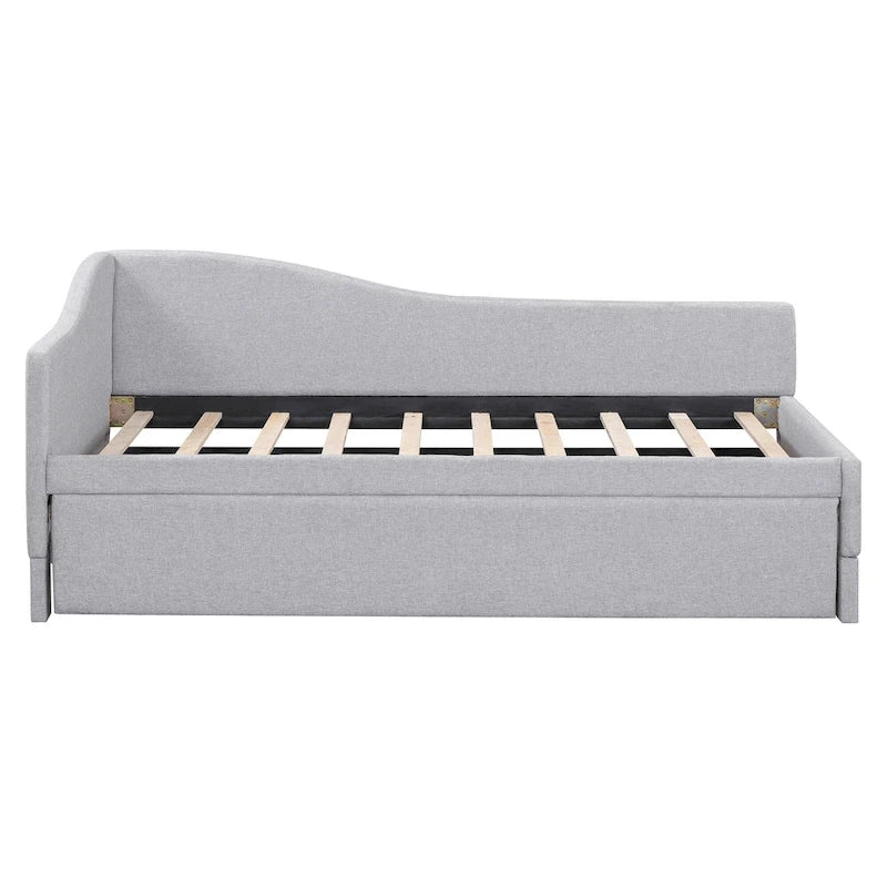Twin Size L-Shaped Upholstered Daybed with Pop-Up Trundle – Pink