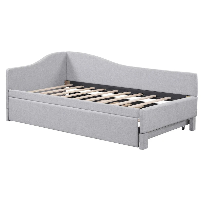 Twin Size L-Shaped Upholstered Daybed with Pop-Up Trundle – Pink