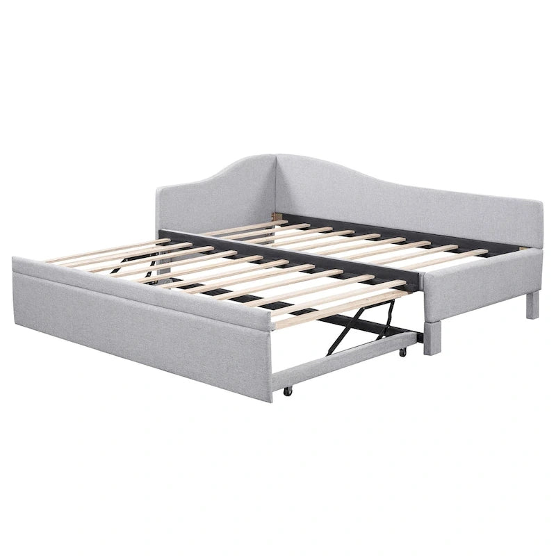 Twin Size L-Shaped Upholstered Daybed with Pop-Up Trundle – Pink
