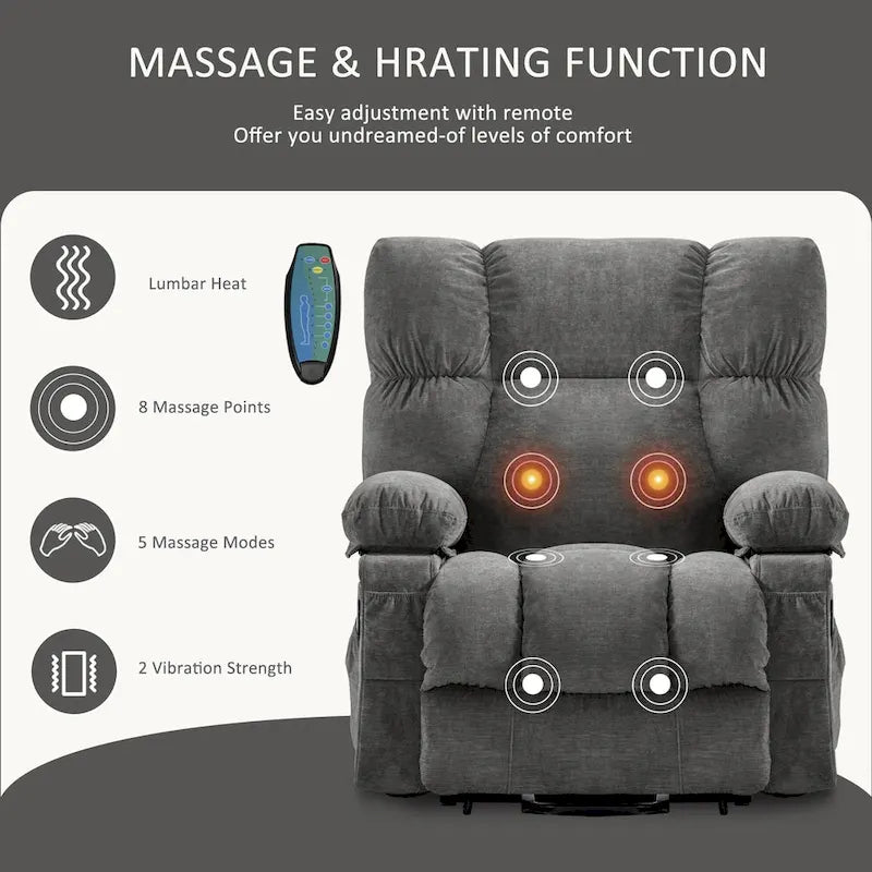 Power Lift Recliner with Heat, Massage, USB Charging – Blue