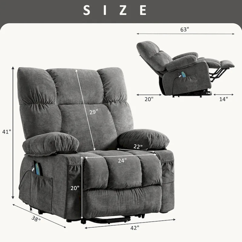 Power Lift Recliner with Heat, Massage, USB Charging – Blue