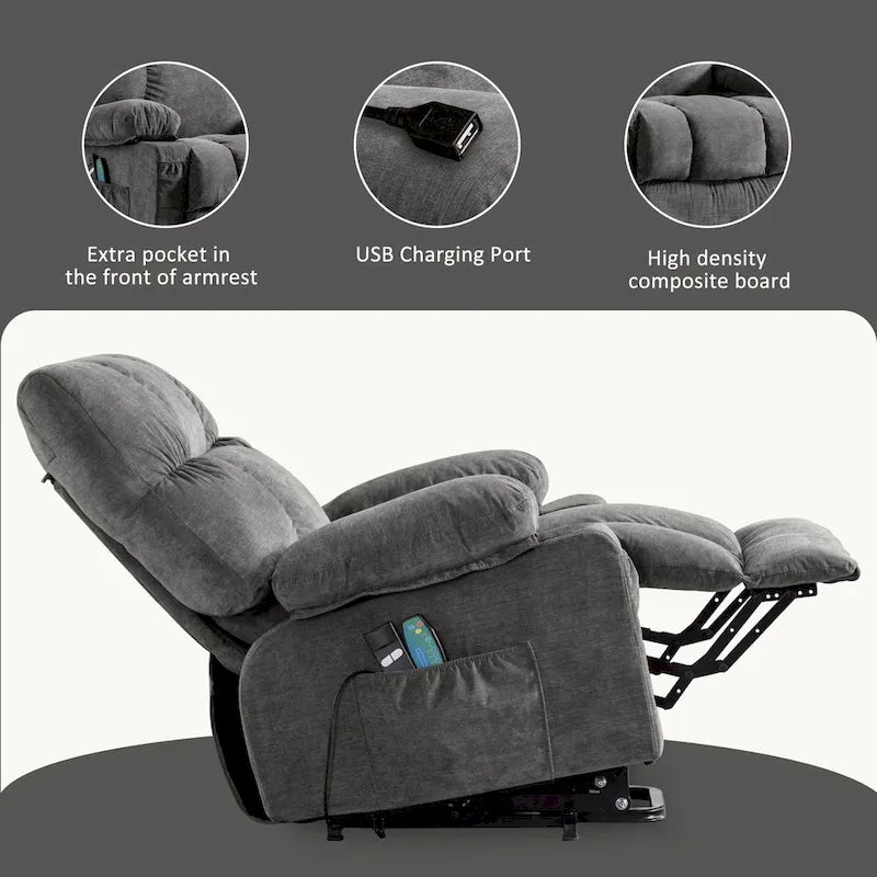 Power Lift Recliner with Heat, Massage, USB Charging – Blue
