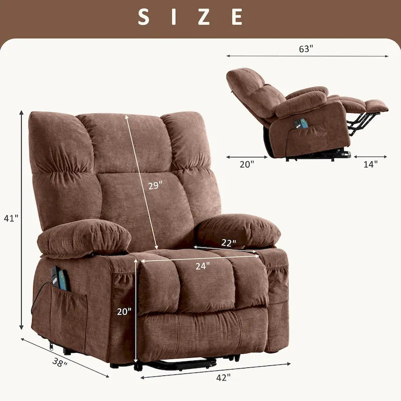 Power Lift Recliner with Heat, Massage, USB Charging – Blue