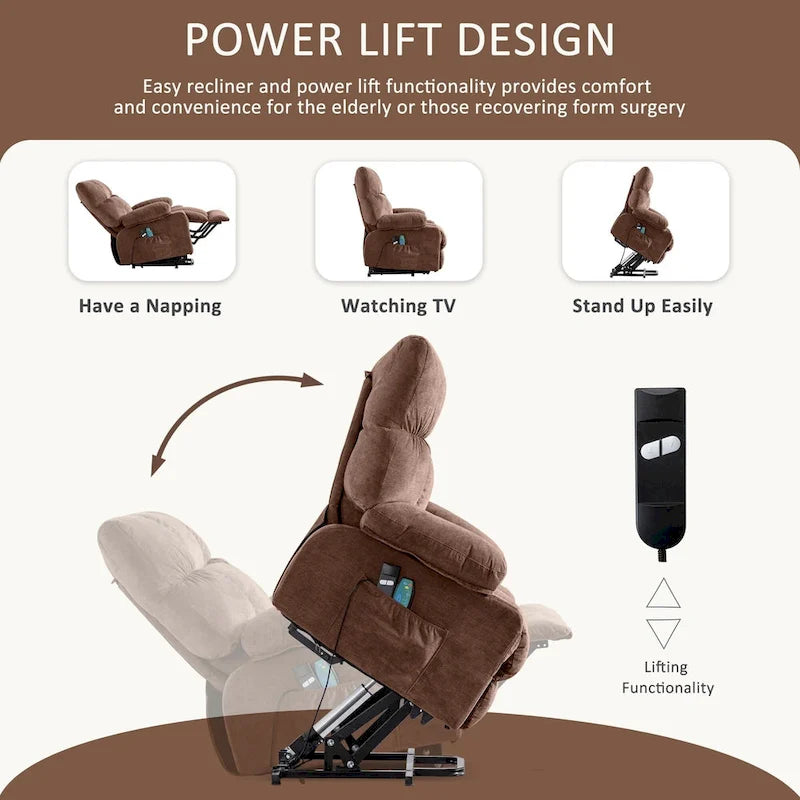 Power Lift Recliner with Heat, Massage, USB Charging – Blue