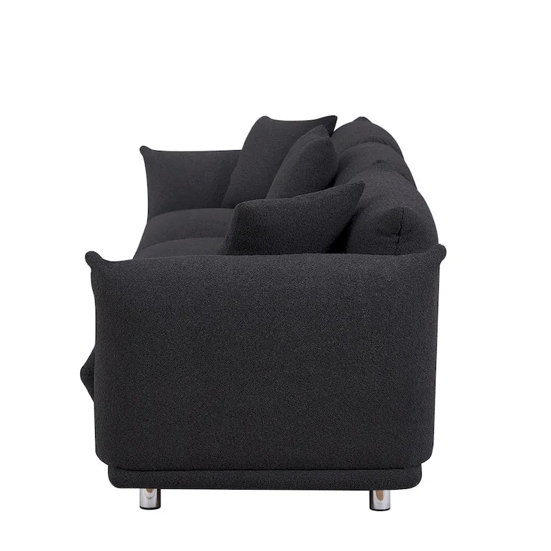 111" Oversized 3-Seater Sofa with Metal Legs – Black Sherpa