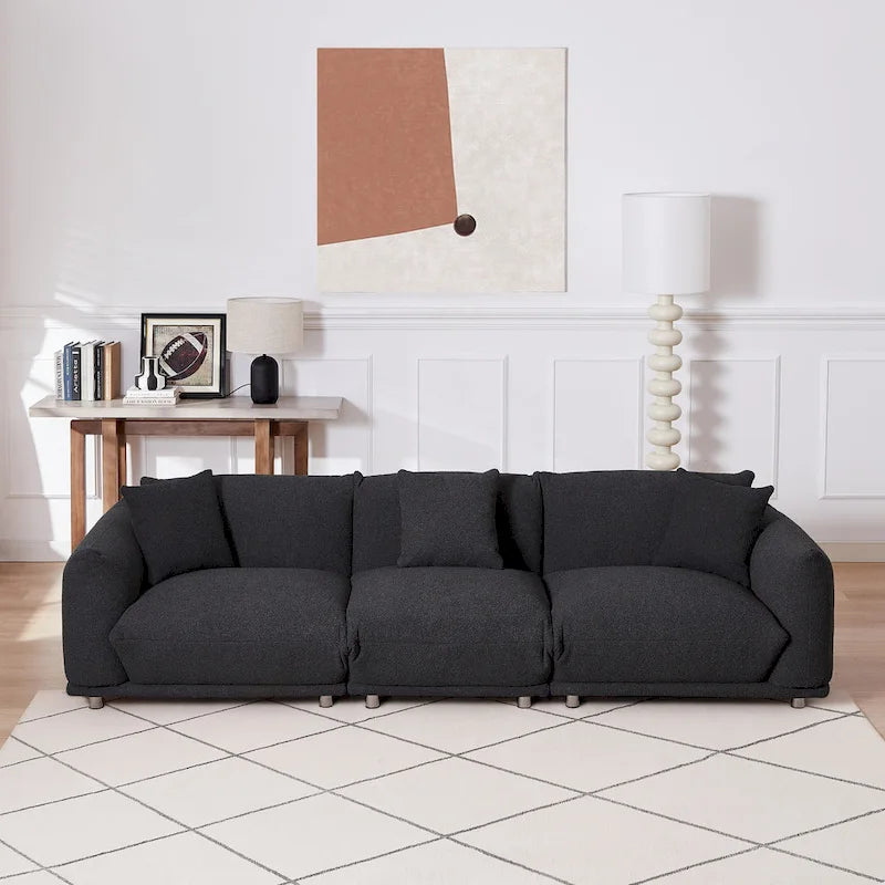 111" Oversized 3-Seater Sofa with Metal Legs – Black Sherpa