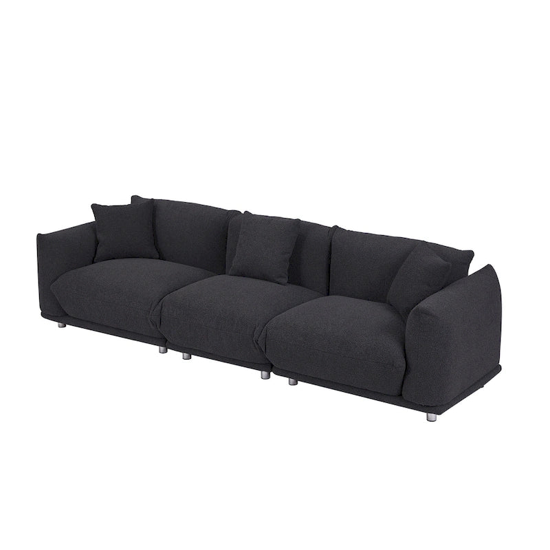 111" Oversized 3-Seater Sofa with Metal Legs – Black Sherpa
