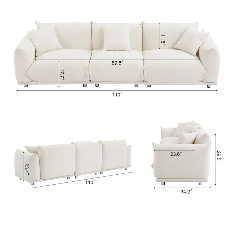 111" Oversized 3-Seater Sofa with Metal Legs – Black Sherpa