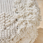 Boho Fabric Stool with Eucalyptus Wood Base