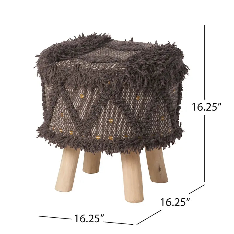 Boho Fabric Stool with Eucalyptus Wood Base