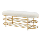 Faux Shearling Upholstered Bench with 2-Shelf Storage