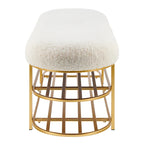 Faux Shearling Upholstered Bench with 2-Shelf Storage