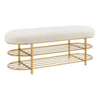 Faux Shearling Upholstered Bench with 2-Shelf Storage