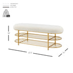 Faux Shearling Upholstered Bench with 2-Shelf Storage